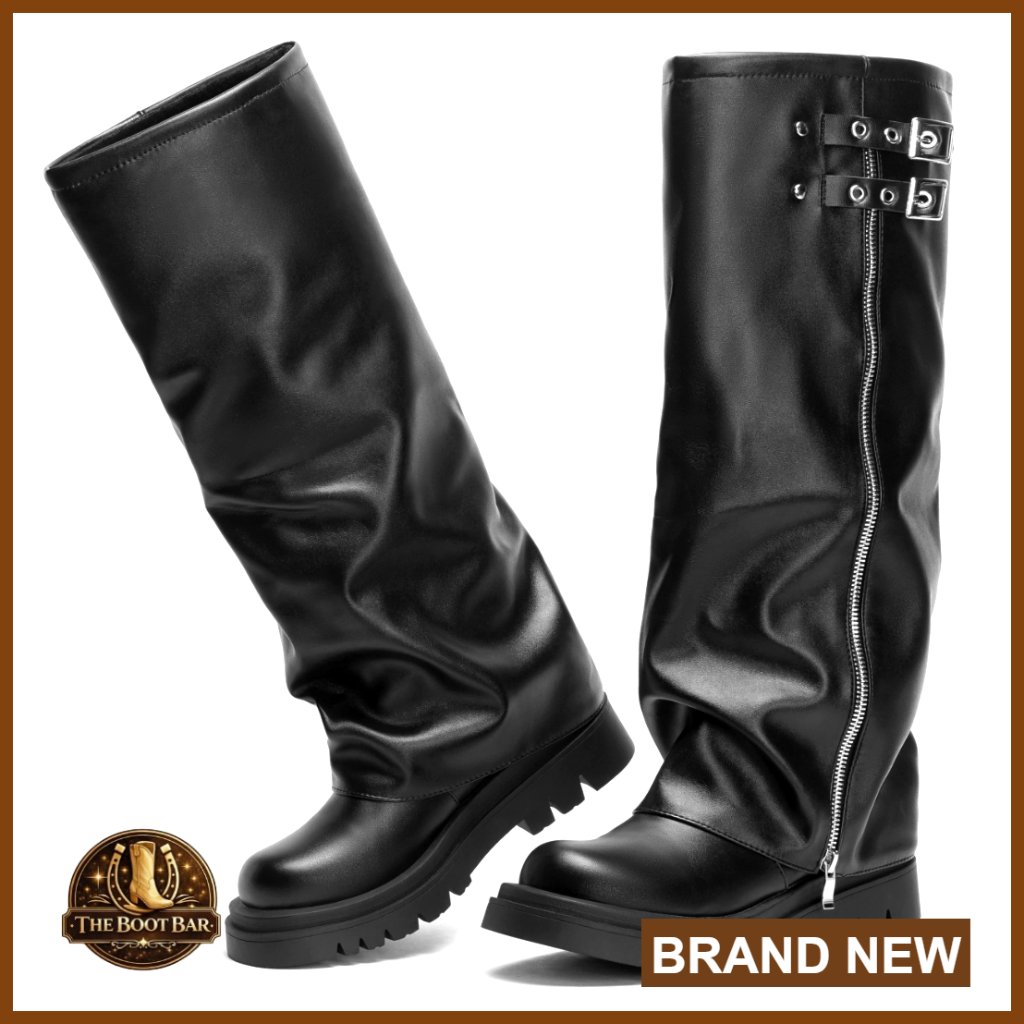 Women's Knee High Boots Round Toe Comfortable Flat Platform Chunky Heel